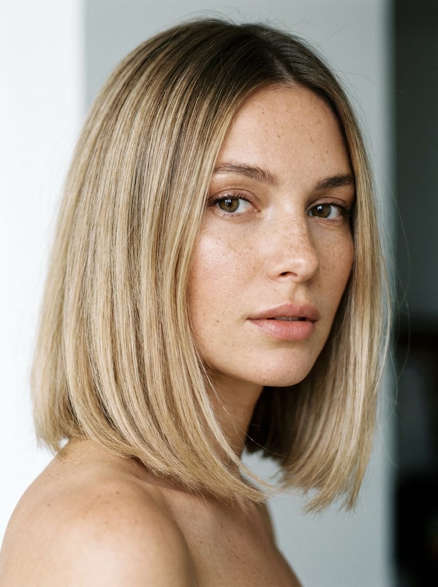 Blonder Balayage Bob mit dunklem Ansatz - Balayage Bob